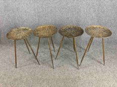 Four Bakerhill side tables. Three legged tables made from iron but finished in a distressed gold