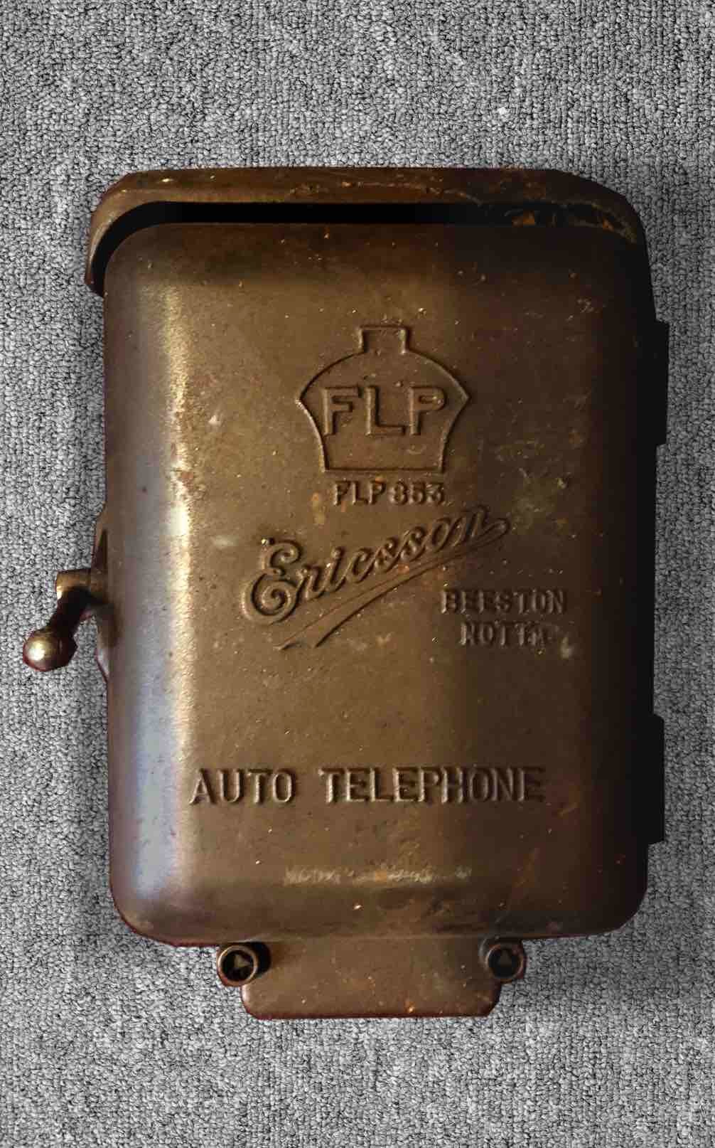A 1937 FLP Ericsson flameproof auto telephone type N1087C. H.53 W.30 D.25cm.
