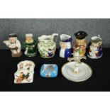 A collection of ceramics and porcelain, including five toby jugs, a Maersk, Far East service ash