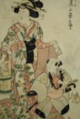 A nineteenth century Japanese woodcut. Unknown artist but maybe Utagawa Kunisada (1786-1864)?