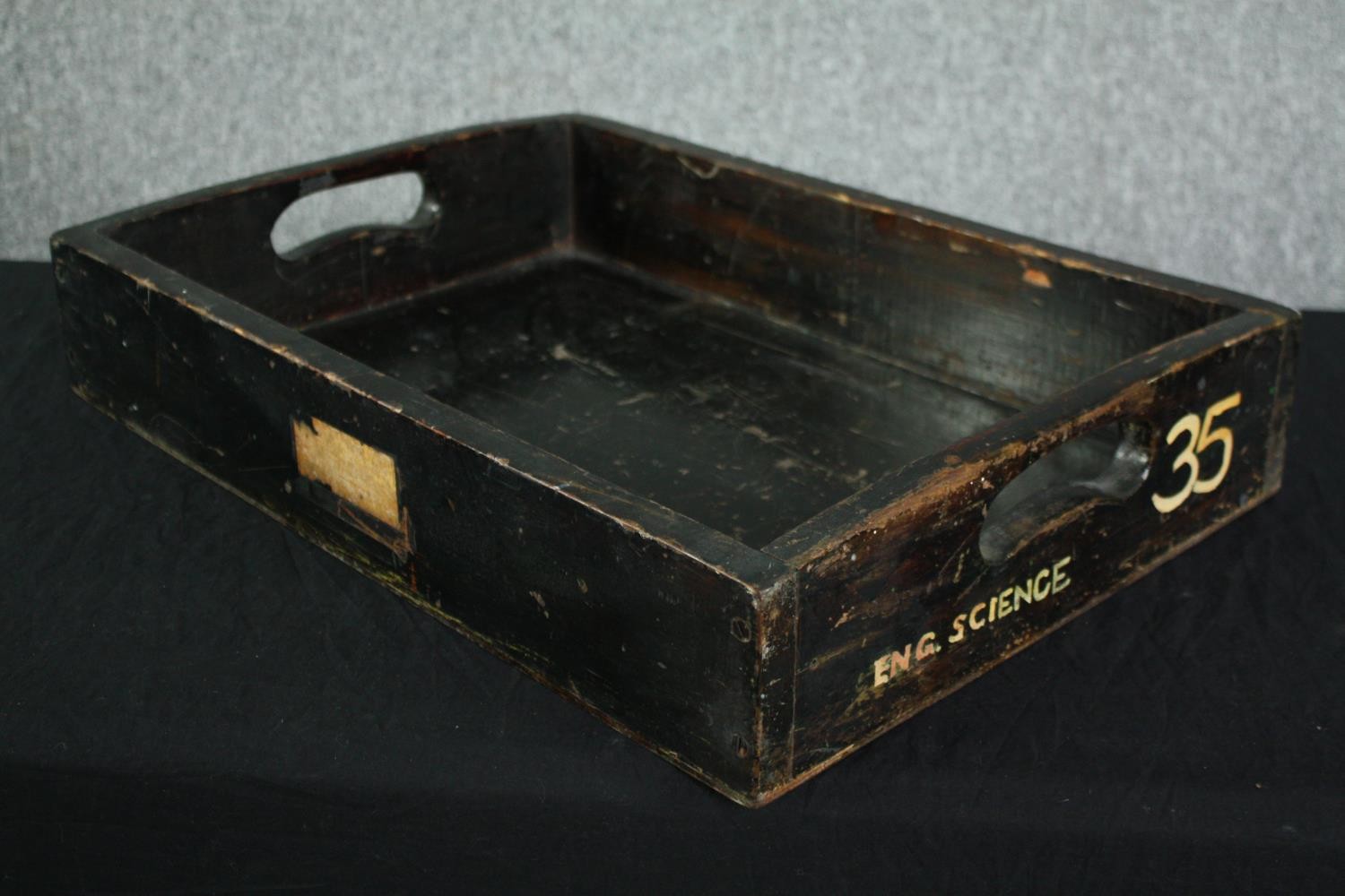 An old wooden work tray with 'science' written on it, probably for school use, together with two - Image 6 of 6