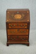 Bureau, C.1900 mahogany with satinwood, olivewood and walnut inlay. H.95 W.60 D.45cm.