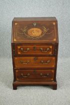 Bureau, C.1900 mahogany with satinwood, olivewood and walnut inlay. H.95 W.60 D.45cm.