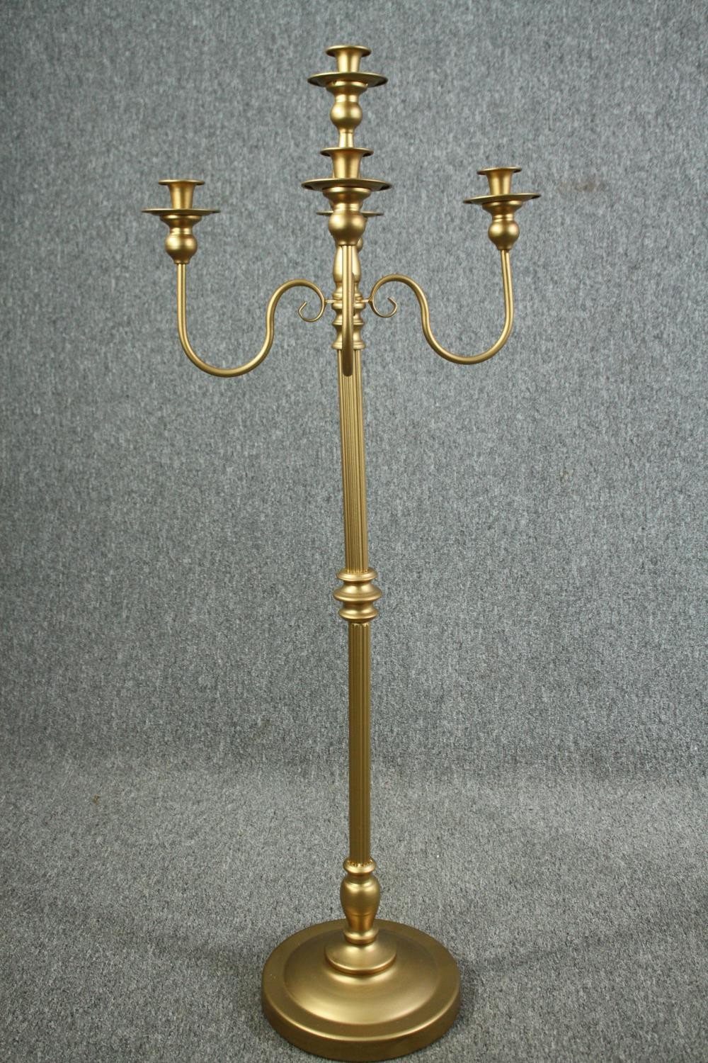 A pair of ornate candle holders, each with four arms for holding candles and a central - Image 2 of 6