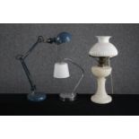 Three desk lamps including an anglepoise style light. H.50cm. (largest) Proceeds from this lot