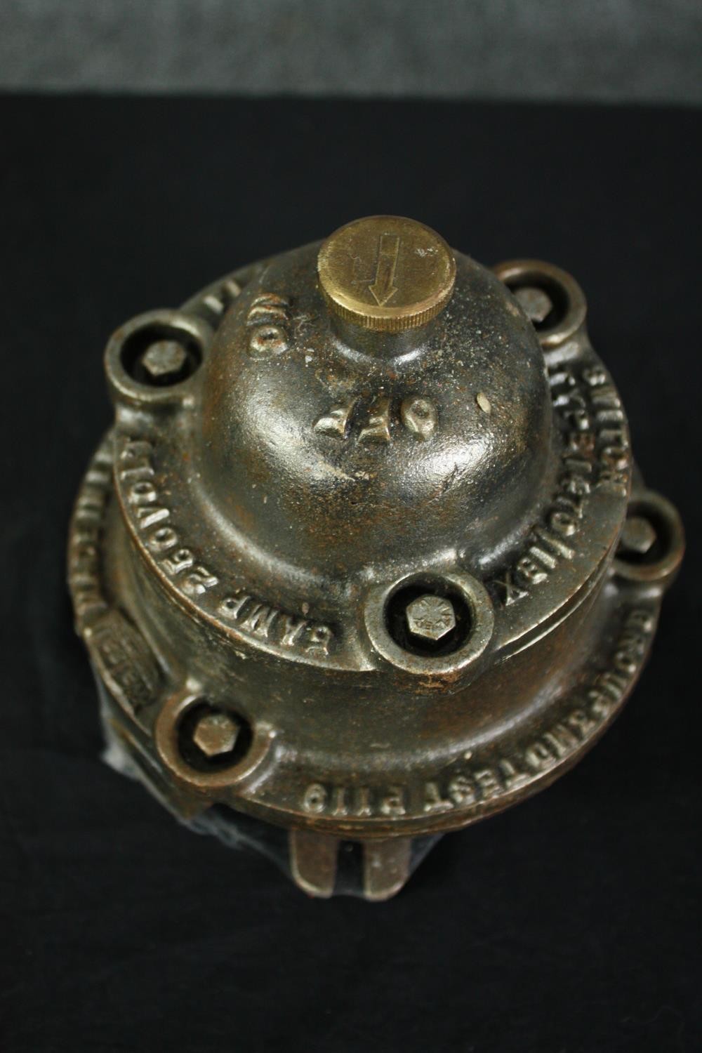 A collection of seven mid century cast iron and brass industrial switches and valves along with - Image 7 of 9