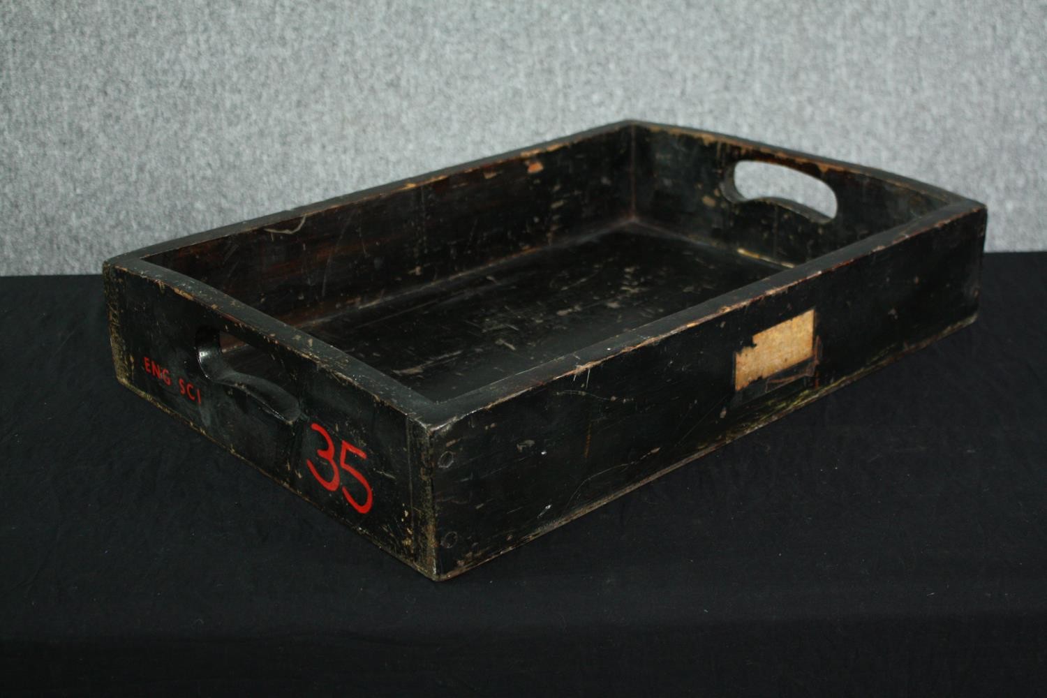 An old wooden work tray with 'science' written on it, probably for school use, together with two - Image 5 of 6