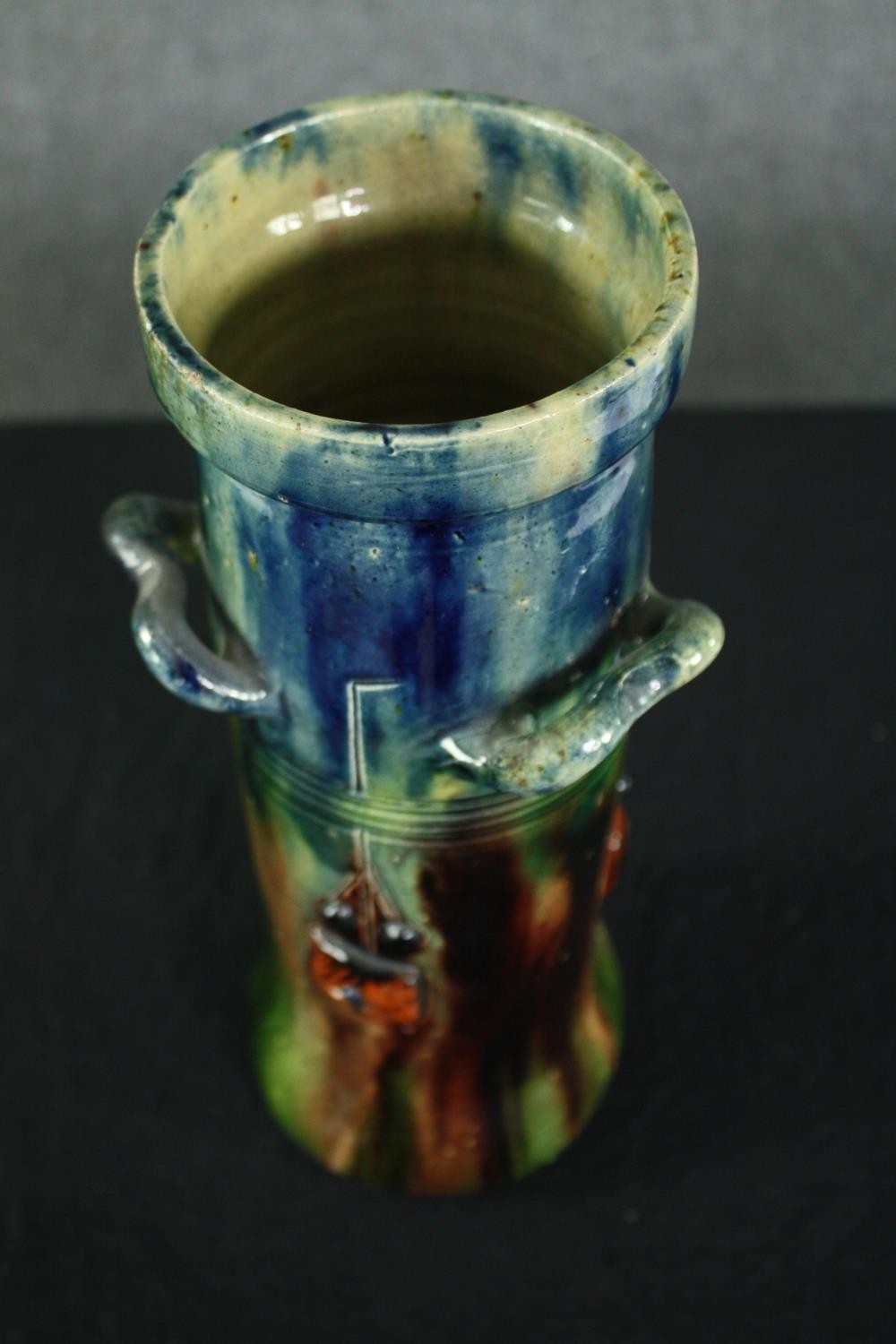 A Flemish Art Deco vase with a stylised watery blue and green glaze decorated with berries. Signed - Image 4 of 6