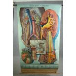 A twentieth century linen backed medical chart depicting the anatomy of the kidney, marked Denoyer-