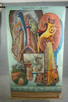 A twentieth century linen backed medical chart depicting the anatomy of the kidney, marked Denoyer-