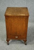 Work box, mid century oak with fitted interior. H.63 W.36 D.34cm.