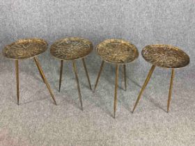 Four Bakerhill side tables. Three legged tables made from iron but finished in a distressed gold