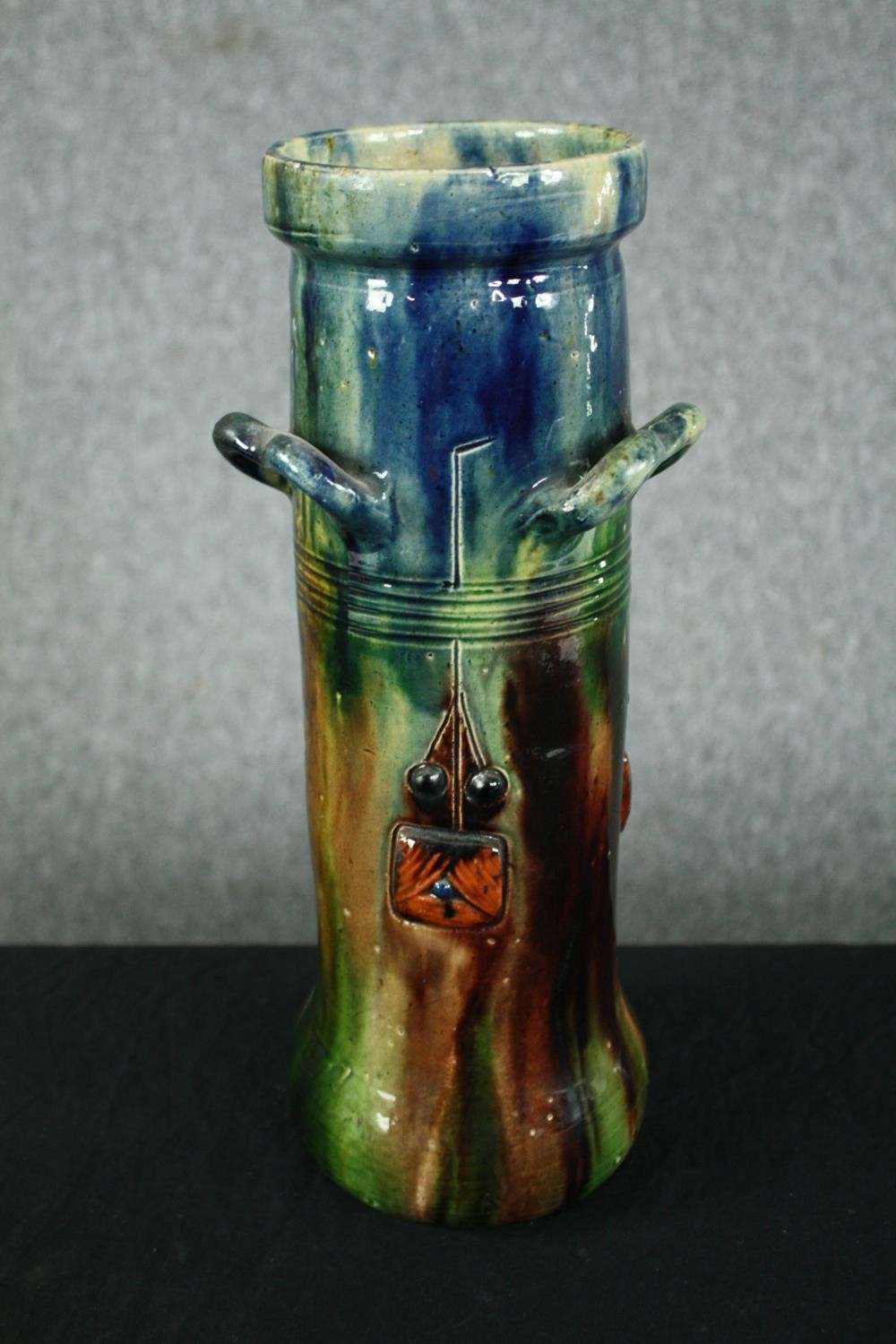 A Flemish Art Deco vase with a stylised watery blue and green glaze decorated with berries. Signed - Image 2 of 6