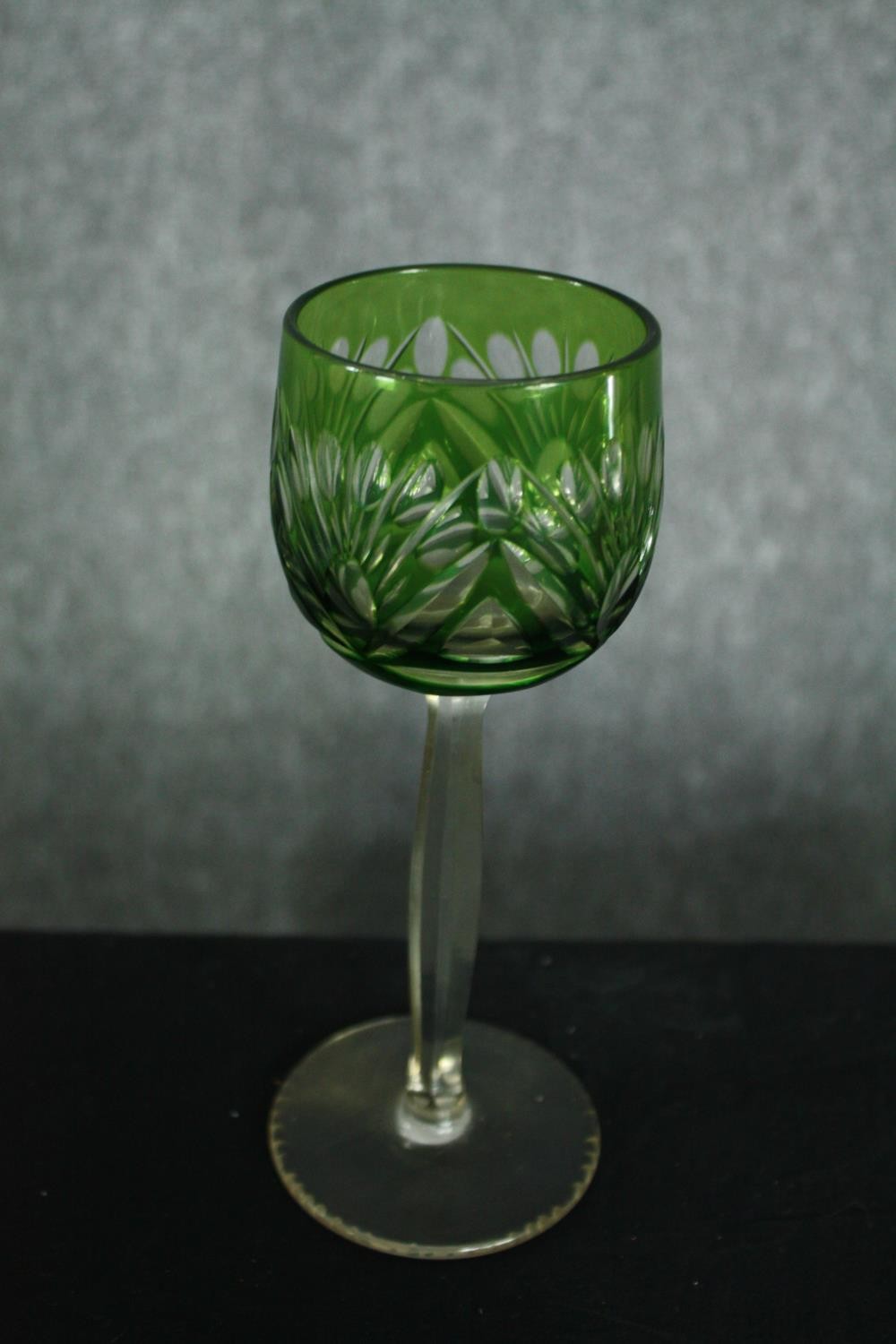 An assortment of early twentieth century glassware including a candlestick, decanter, and lime green - Image 3 of 6