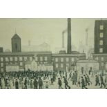 L. S. Lowry. 'Outside the Mill'. Print. Framed and glazed. H.36 W.57cm.