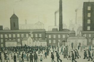 L. S. Lowry. 'Outside the Mill'. Print. Framed and glazed. H.36 W.57cm.