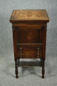 Sewing cabinet, mid century oak with parquetry top. H.80 W.42 D.42cm.