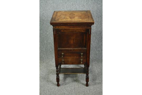 Sewing cabinet, mid century oak with parquetry top. H.80 W.42 D.42cm. - Image 1 of 6