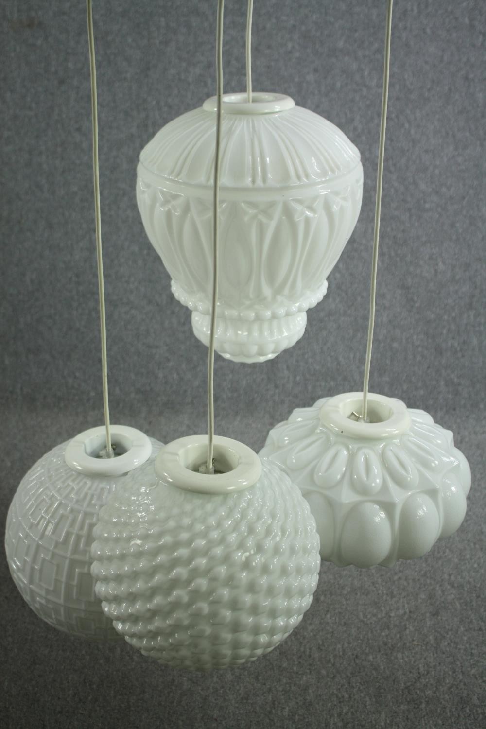 An arabesque chandelier by Mm Design. Four adjustable white glass shades each a different shape - Image 3 of 8