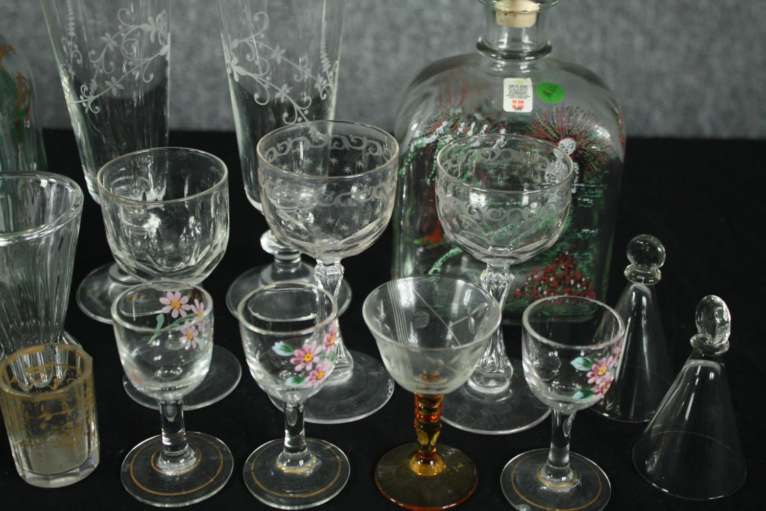 A collection of mixed 19th and 20th century glasses and bottles, including a pair of gilded cut - Image 4 of 4