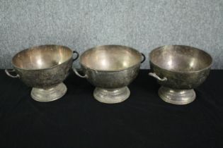Three early twentieth century silver plated punch bowls. Each in a six pint volume. Stamped 'H'