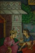 A miniature Indian court painting in the Mughal style. A marital scene probably painted in the early