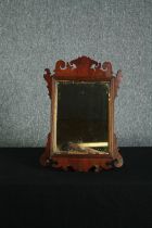 Wall mirror, Georgian mahogany and parcel gilt with original plate. H.49 W.34cm.