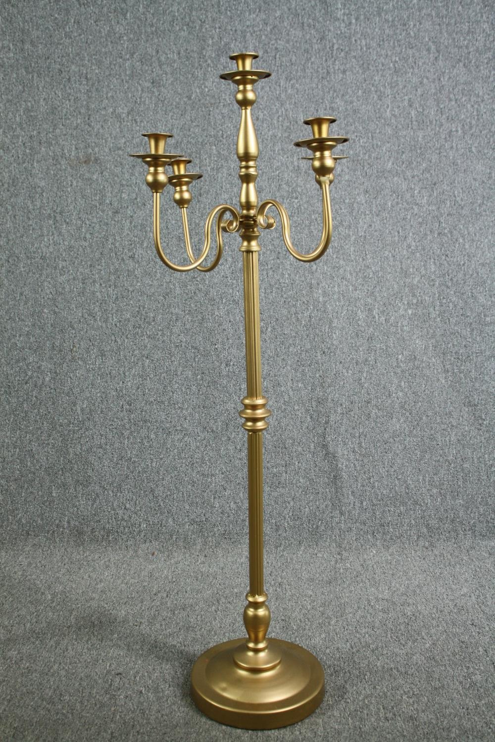 A pair of ornate candle holders, each with four arms for holding candles and a central - Image 3 of 6
