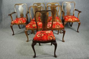 Dining chairs, a set of seven mid 20th century walnut Georgian style to include two carver