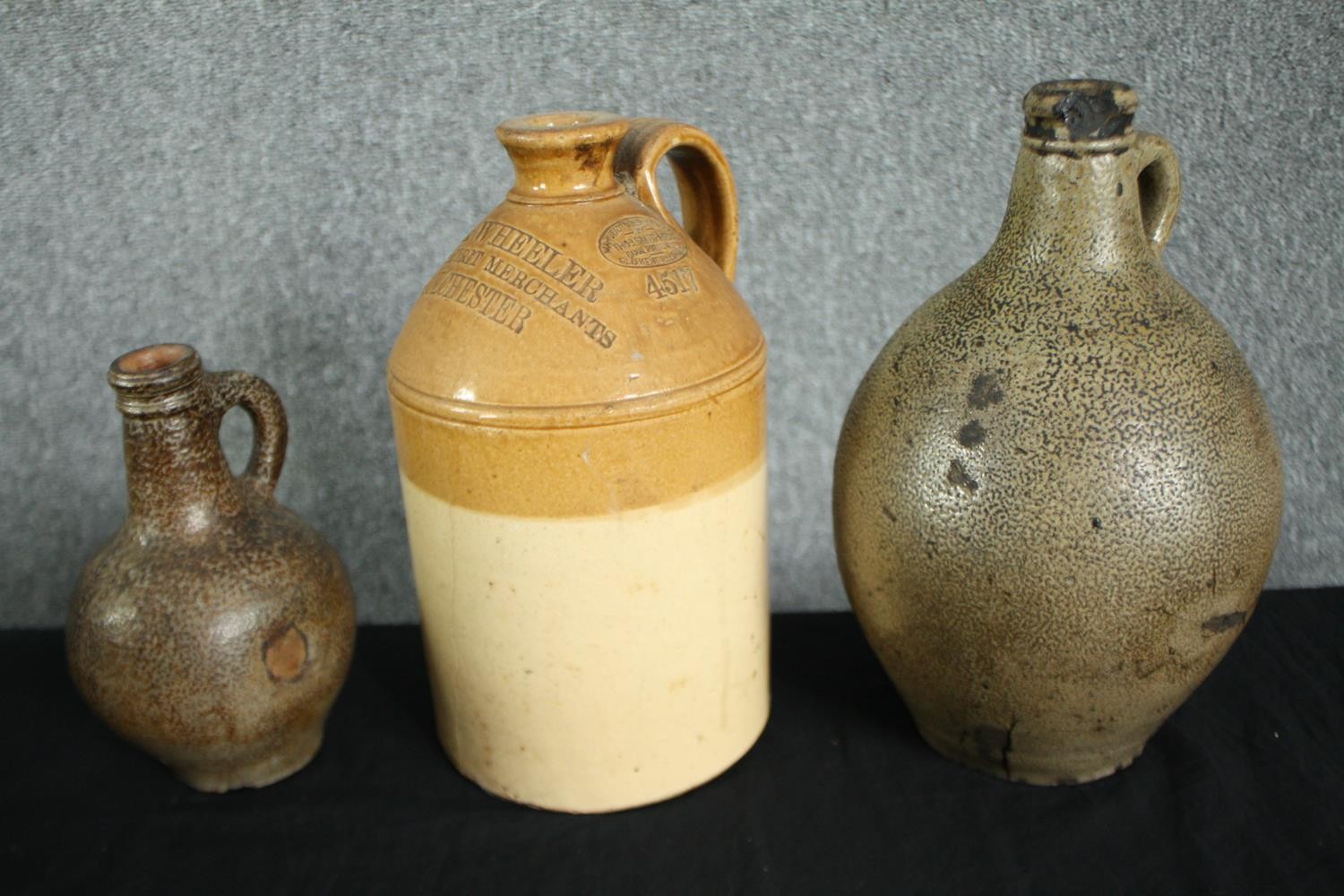 A collection of four 19th century stoneware honey glaze flagons with impressed maker's marks along - Image 5 of 5