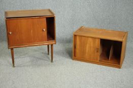 A mid century cabinet and a similar wall cabinet. H.68 W.61 D.37cm. (largest)