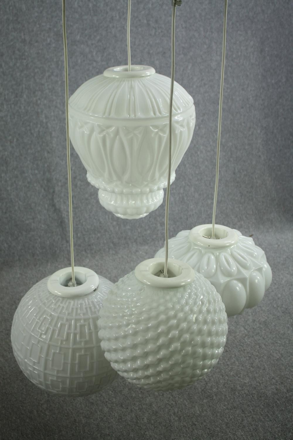 An arabesque chandelier by Mm Design. Four adjustable white glass shades each a different shape - Image 4 of 8