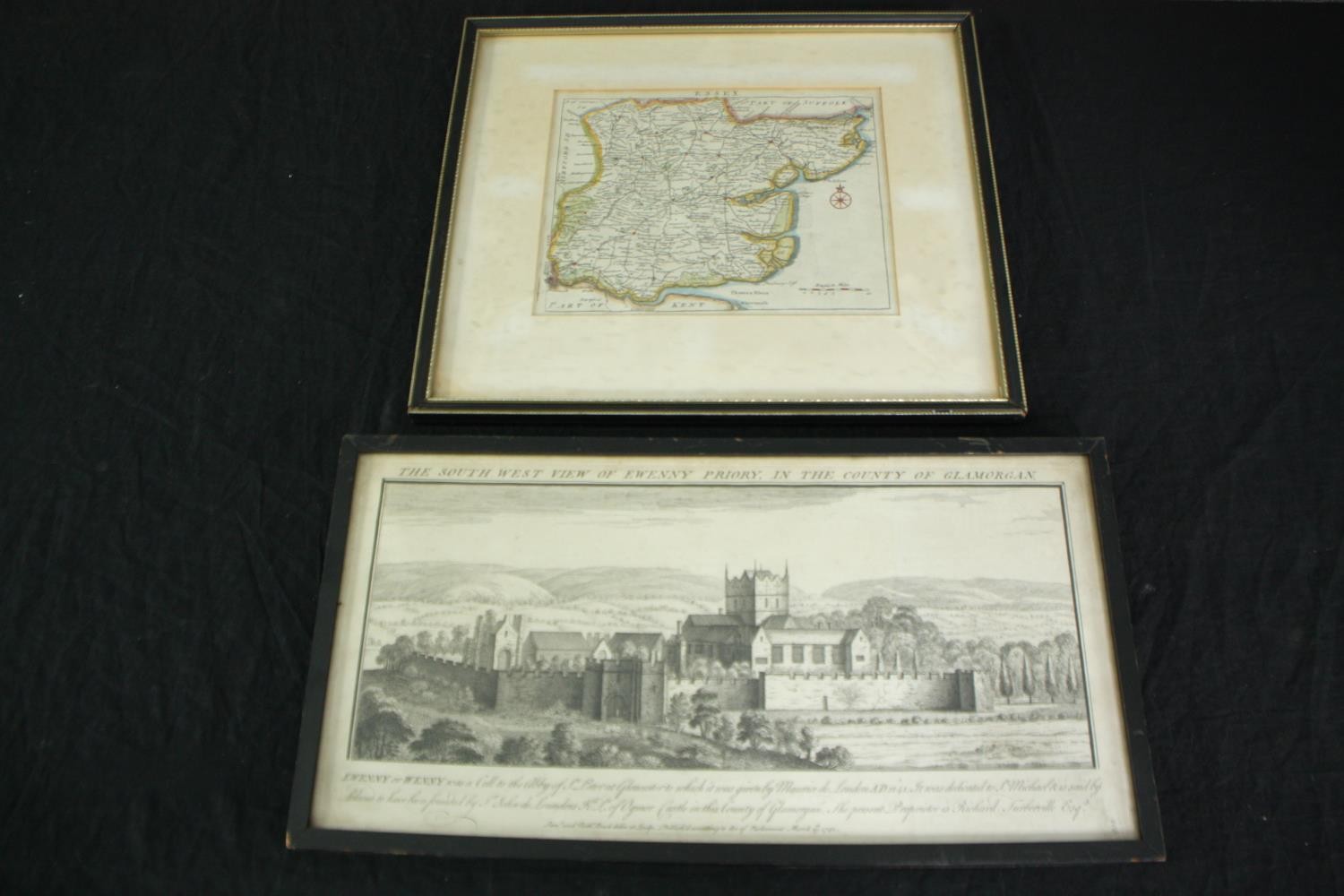 A hand coloured etched map of Essex by John Rocque. Dated 'circa 1750' on the reverse of the frame