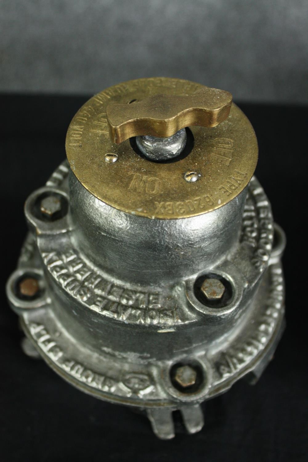 A collection of seven mid century cast iron and brass industrial switches and valves along with - Image 6 of 9