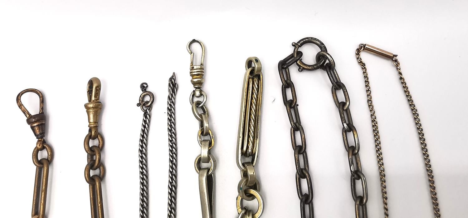 A collection of Victorian watch chains, including a 9ct rose gold and copper link pocket watch chain - Image 7 of 11