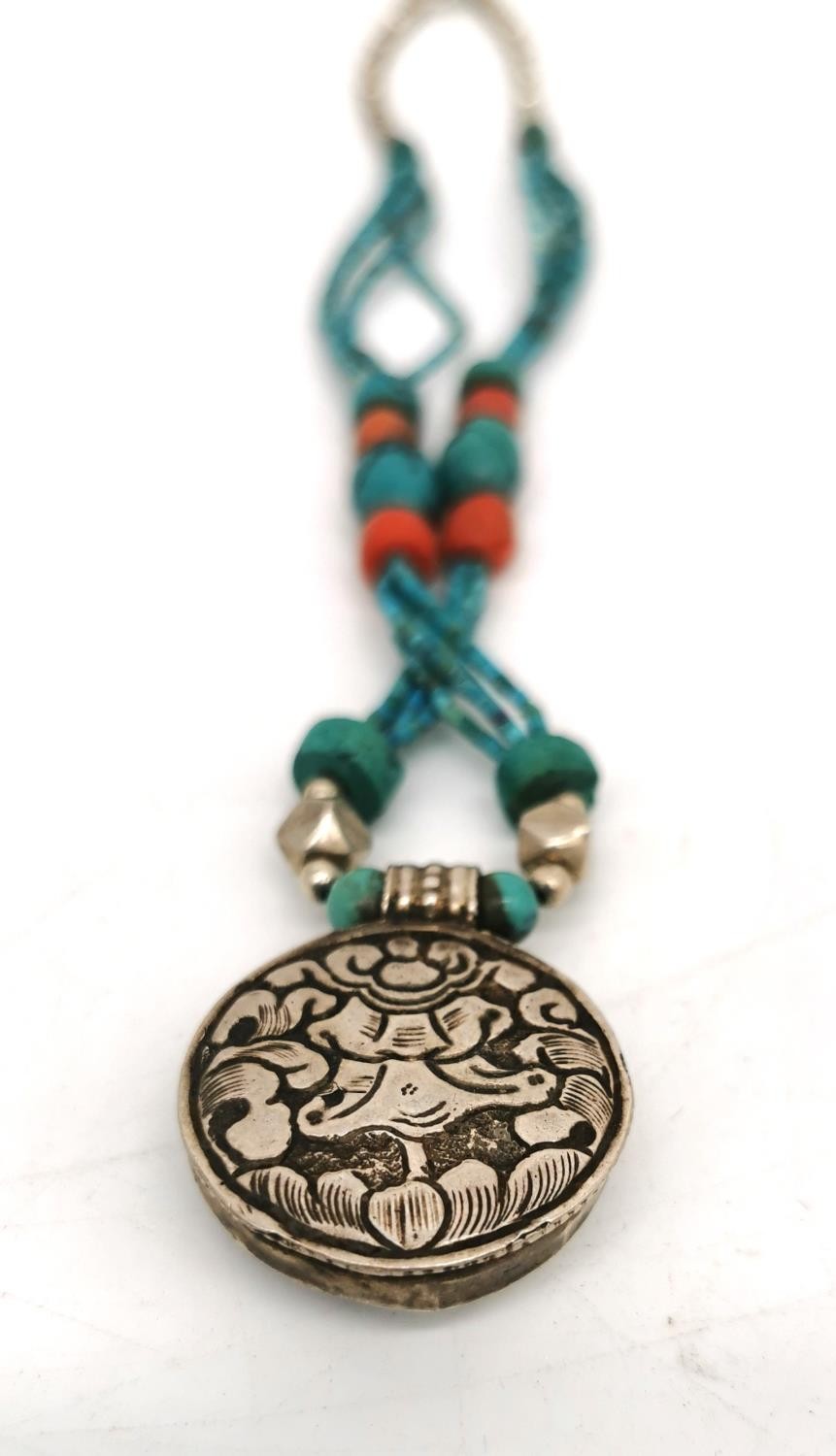 A collection of Turquoise, Silver and Coral Tibetan jewellery, including two silver and turquoise - Image 8 of 10
