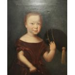 A 19th century oil on canvas portrait of Master George Varah, age 2. Inscription verso reads 'Was