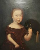 A 19th century oil on canvas portrait of Master George Varah, age 2. Inscription verso reads 'Was