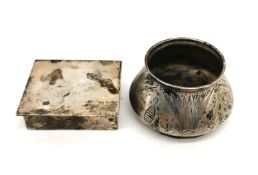 A Victorian silver salt along with a white metal trinket box. The salt by Edward Barnard & Sons with