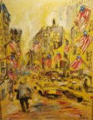 Daniele Mascaretti a.k.a "BoBo", oil on canvas of 5th Avenue with the Stars and Stripes,