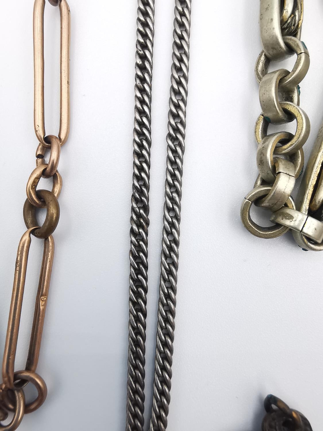 A collection of Victorian watch chains, including a 9ct rose gold and copper link pocket watch chain - Image 4 of 11