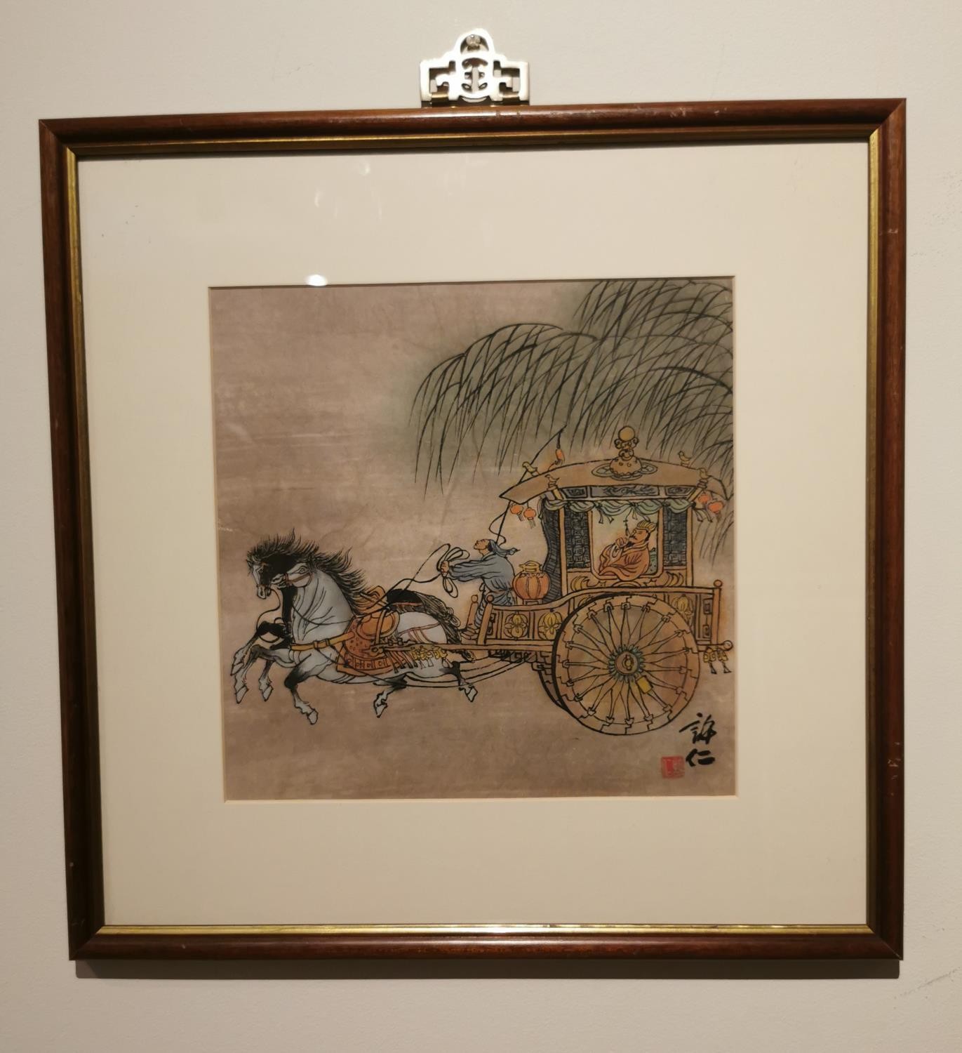 Two 20th century Japanese ink paintings on paper. One of a procession with dignitary on horse back - Image 5 of 11