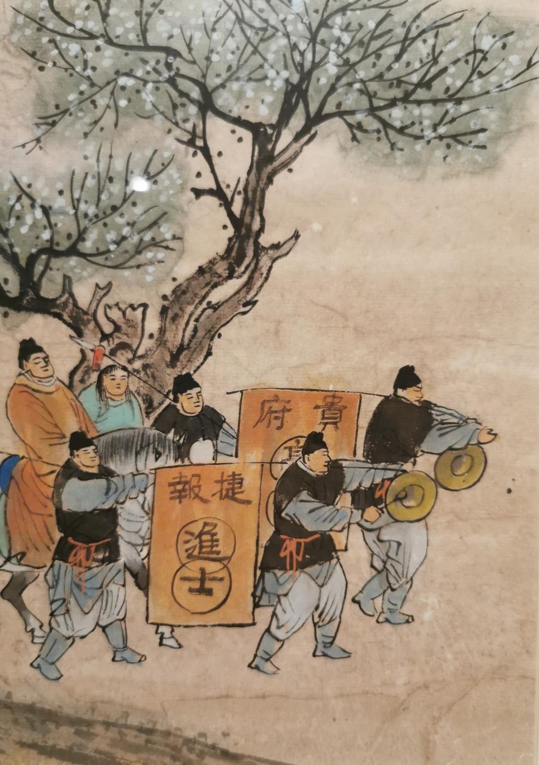 Two 20th century Japanese ink paintings on paper. One of a procession with dignitary on horse back - Image 6 of 11