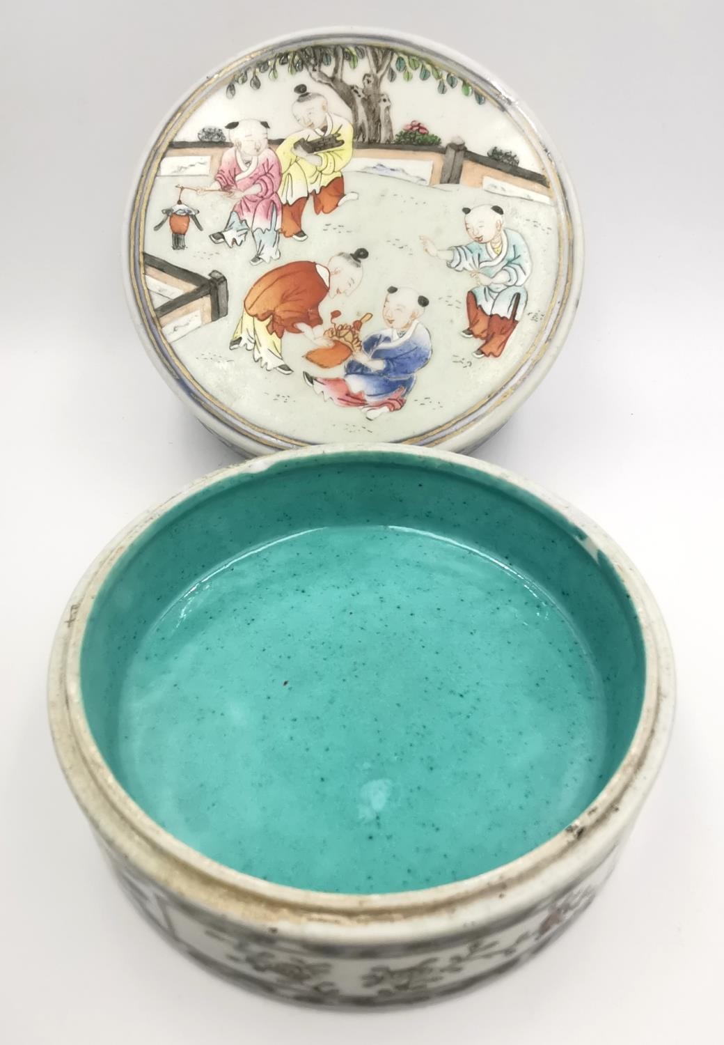 A Chinese Famille rose circular box and cover, 19th century, decorated to the cover with boys at - Image 2 of 12