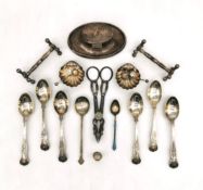 A collection of silver and silver plate items, to include a leather cased set of six repousse silver
