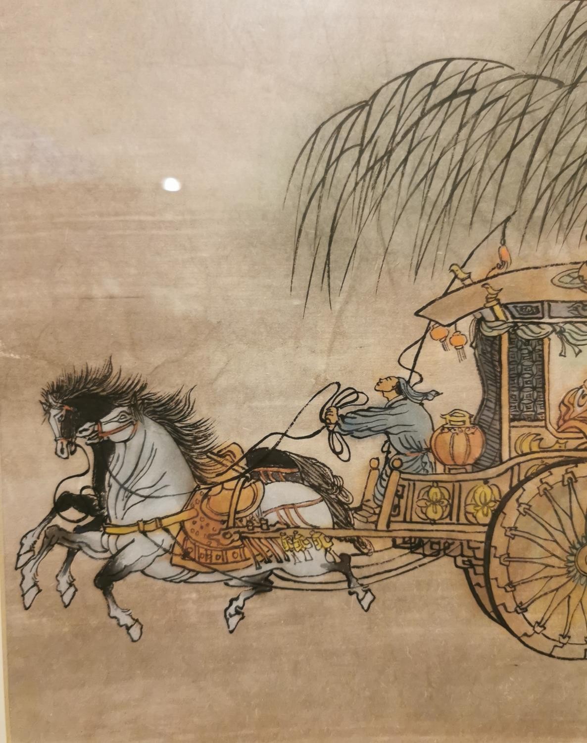 Two 20th century Japanese ink paintings on paper. One of a procession with dignitary on horse back - Image 9 of 11