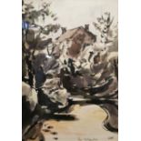 Sir Kyffin Williams, RA, British, (1918 - 2006), watercolour of country road, inscribed in pencil '