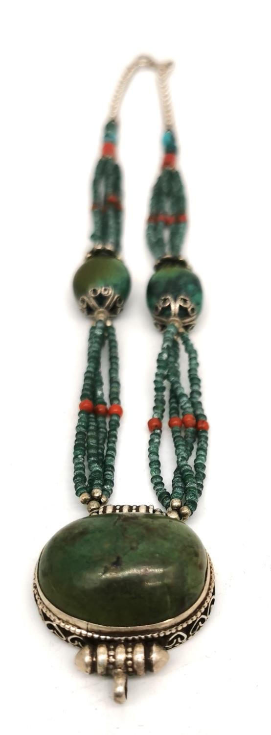 A collection of Turquoise, Silver and Coral Tibetan jewellery, including two silver and turquoise - Image 2 of 10