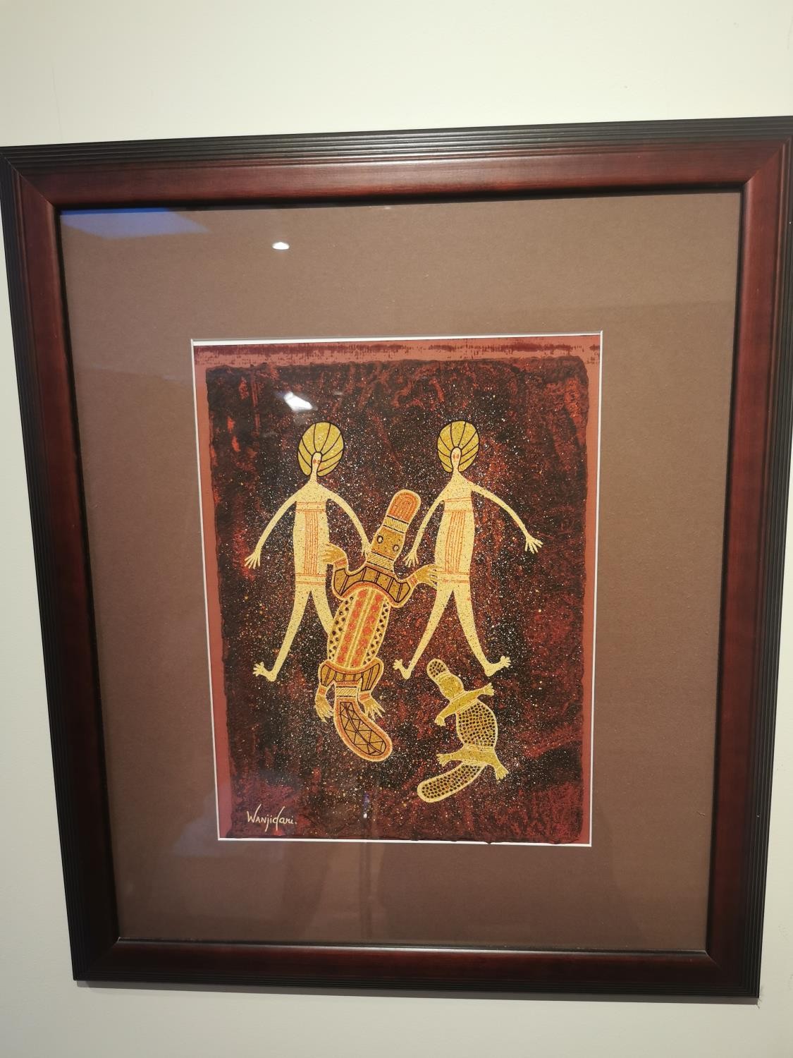 Leanne Reid Wanjidari, Aboriginal, (b.1966). framed and glazed acrylic on paper of two figures and - Image 2 of 4