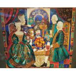 Olga Suvorova, Russian, (1966-), gouache on paper of the Green Banquet, signed. Framed and glazed.